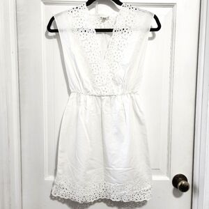 Urban Outfitters Cote White Eyelet Lace Trim Sleeveless Low V-neck Dress